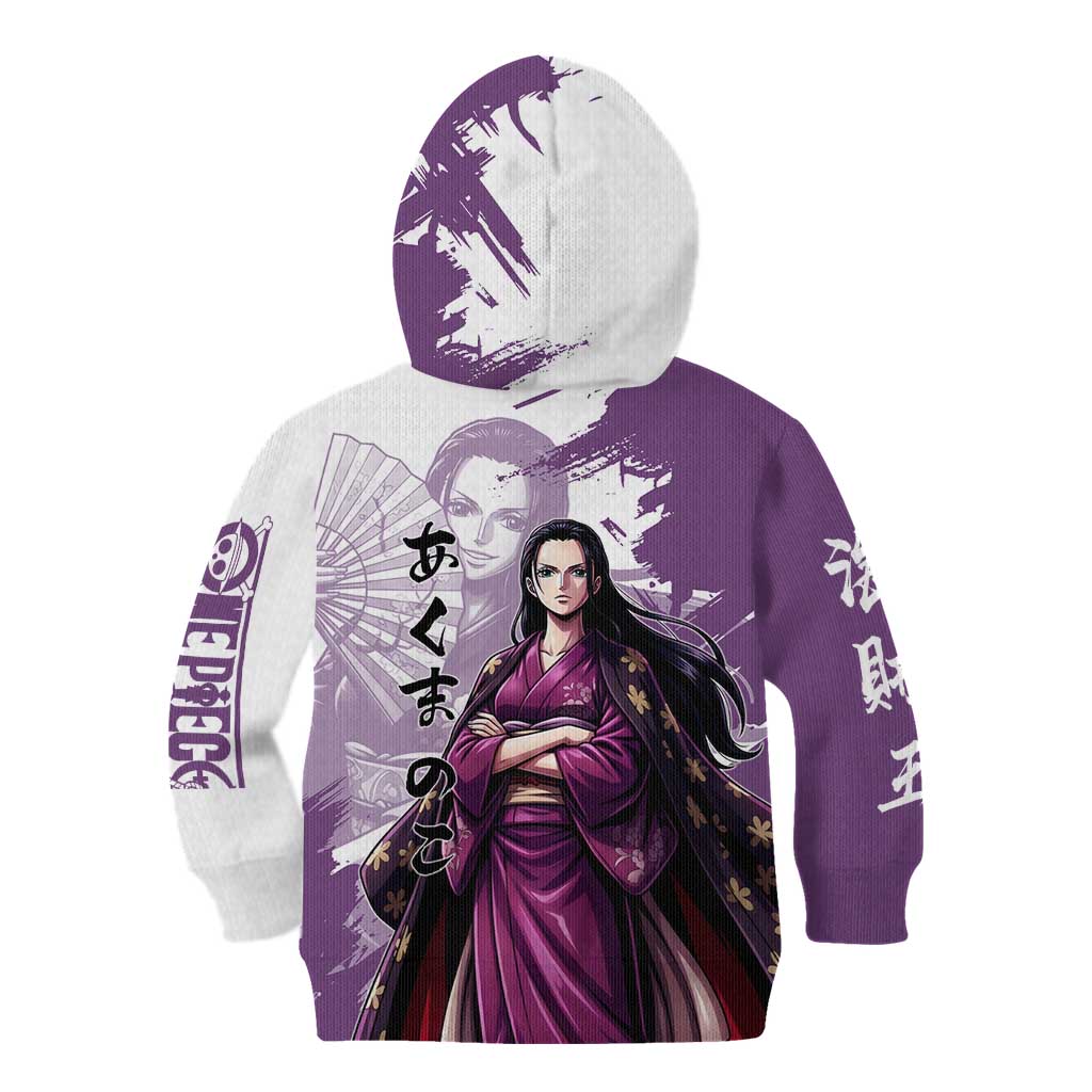 Nico Robin in Wano Kimono Elegance Kid Hoodie Demon Child in Regal Purple - One Piece Wano Style