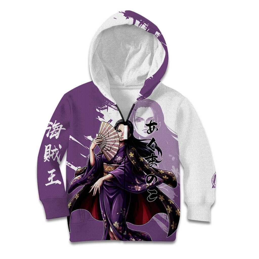 Nico Robin in Wano Kimono Elegance Kid Hoodie Demon Child in Regal Purple - One Piece Wano Style