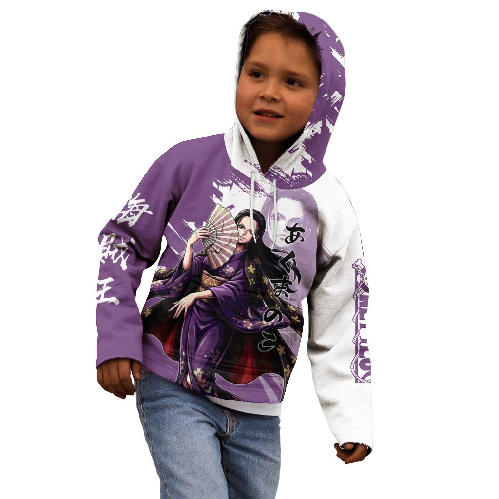 Nico Robin in Wano Kimono Elegance Kid Hoodie Demon Child in Regal Purple - One Piece Wano Style