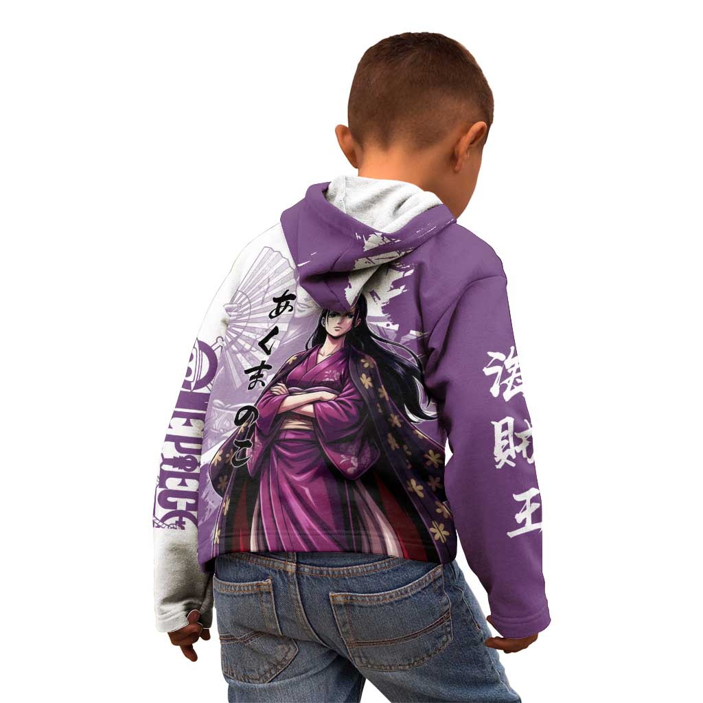 Nico Robin in Wano Kimono Elegance Kid Hoodie Demon Child in Regal Purple - One Piece Wano Style
