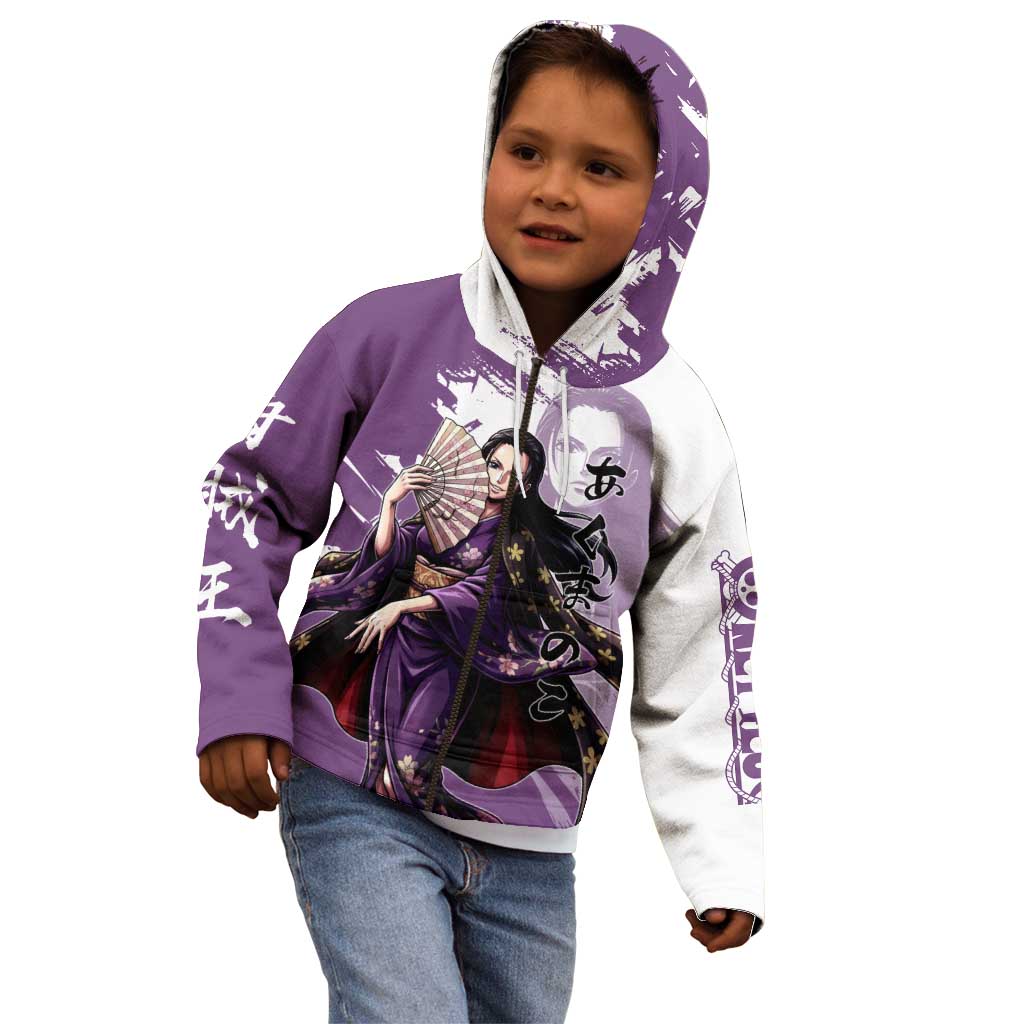 Nico Robin in Wano Kimono Elegance Kid Hoodie Demon Child in Regal Purple - One Piece Wano Style