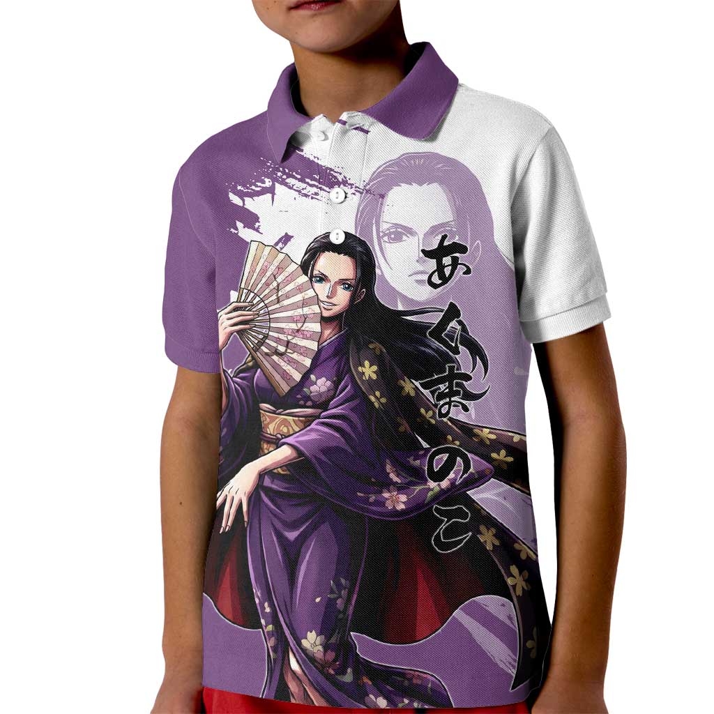 Nico Robin in Wano Kimono Elegance Kid Polo Shirt Demon Child in Regal Purple - One Piece Wano Style