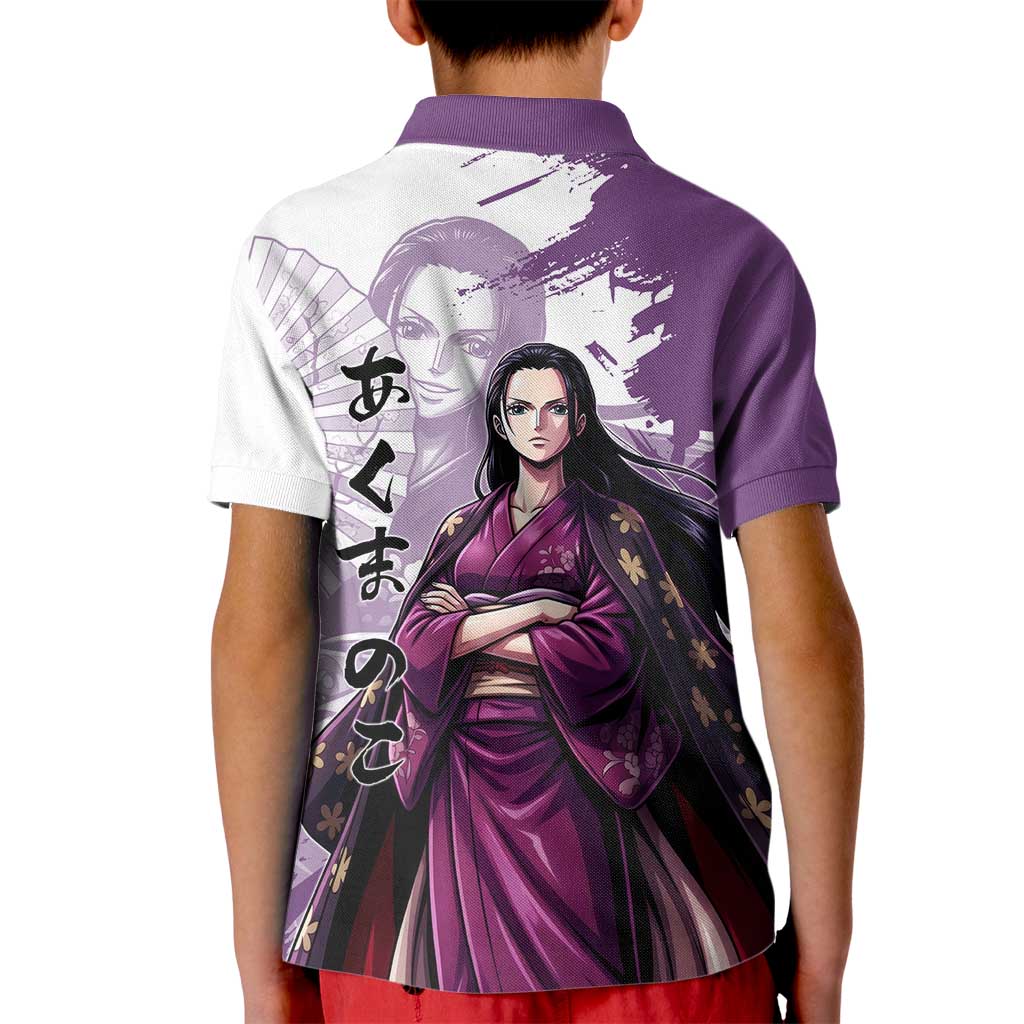 Nico Robin in Wano Kimono Elegance Kid Polo Shirt Demon Child in Regal Purple - One Piece Wano Style
