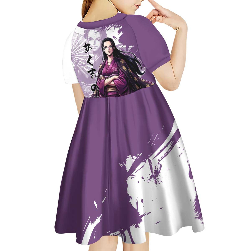 Nico Robin in Wano Kimono Elegance Kid Short Sleeve Dress Demon Child in Regal Purple - One Piece Wano Style