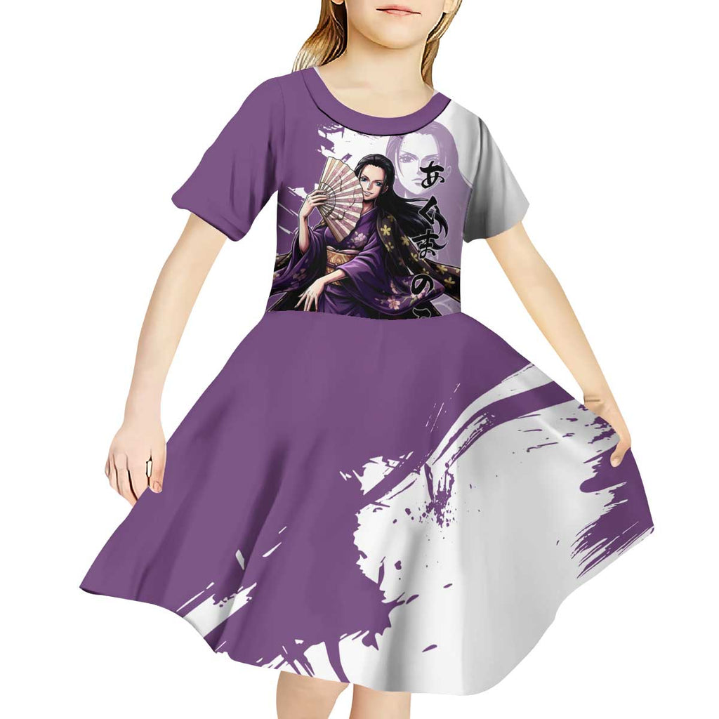 Nico Robin in Wano Kimono Elegance Kid Short Sleeve Dress Demon Child in Regal Purple - One Piece Wano Style