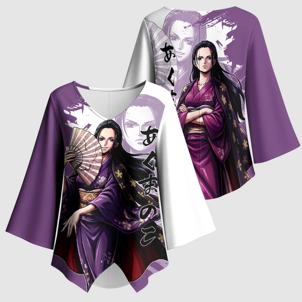 Nico Robin in Wano Kimono Elegance Kimono Sleeve Blouse Demon Child in Regal Purple - One Piece Wano Style