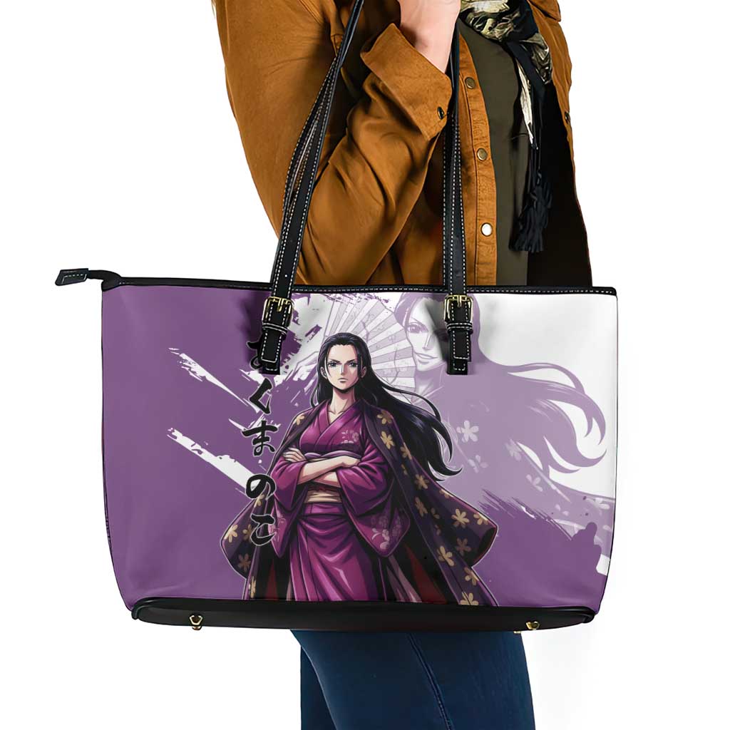Nico Robin in Wano Kimono Elegance Leather Tote Bag Demon Child in Regal Purple - One Piece Wano Style