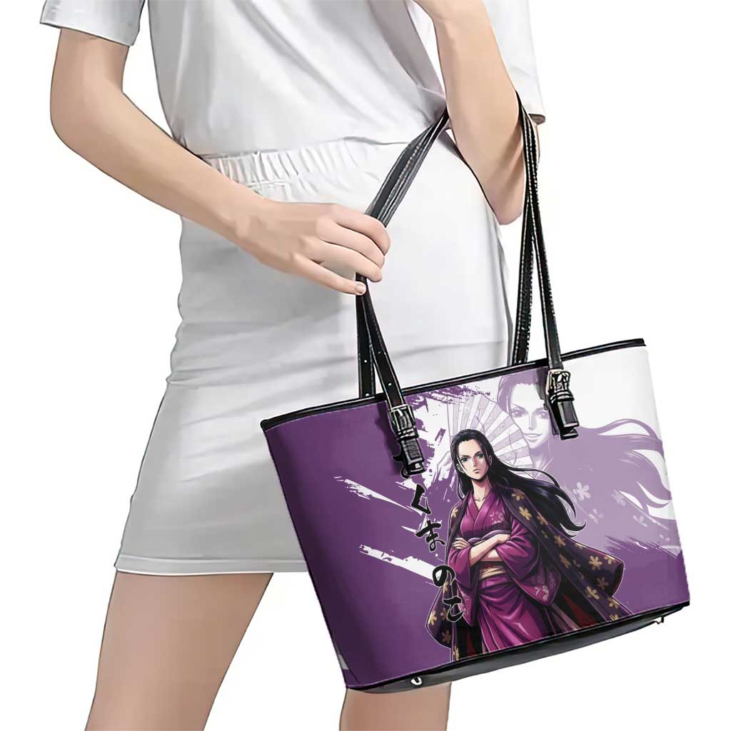 Nico Robin in Wano Kimono Elegance Leather Tote Bag Demon Child in Regal Purple - One Piece Wano Style