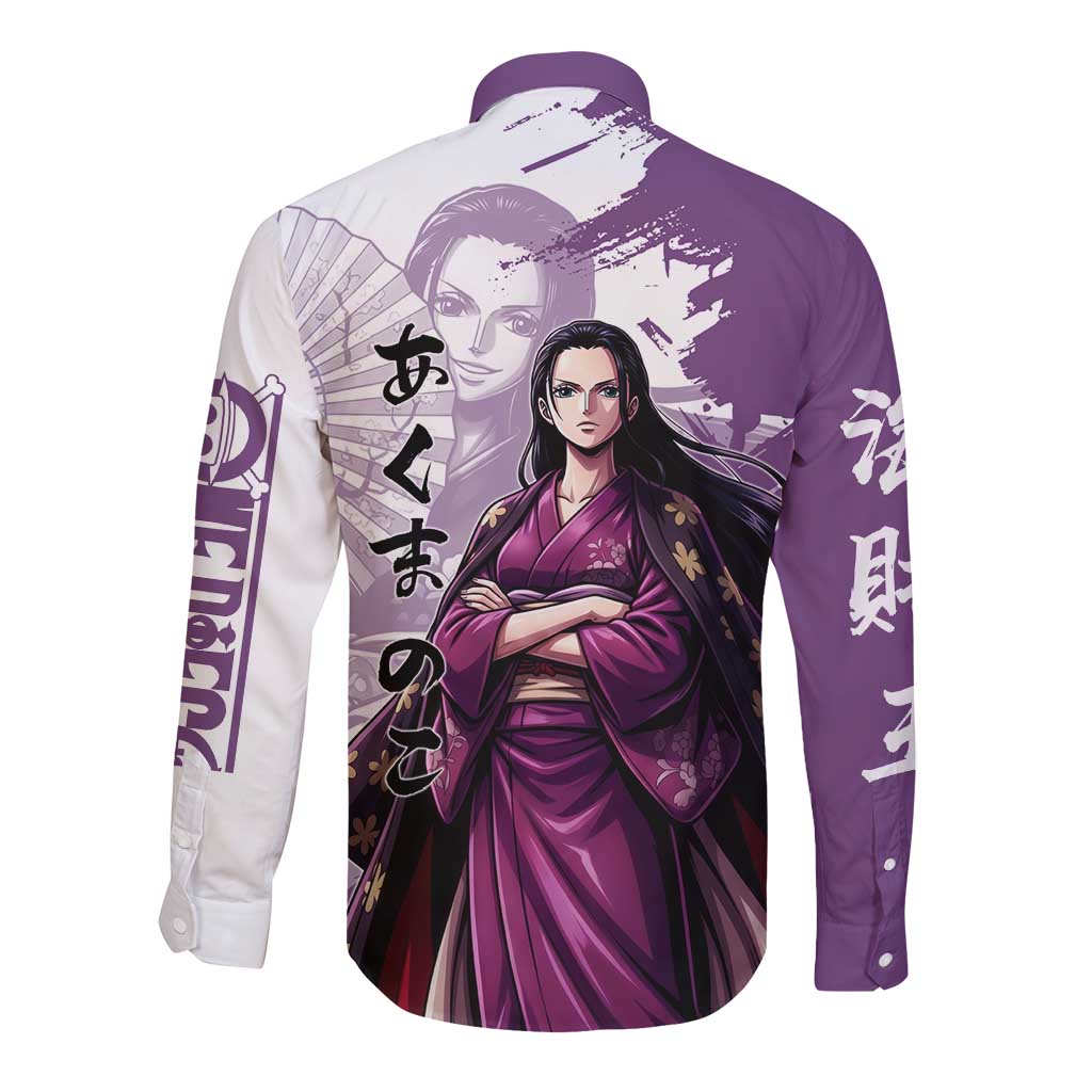 Nico Robin in Wano Kimono Elegance Long Sleeve Button Shirt Demon Child in Regal Purple - One Piece Wano Style