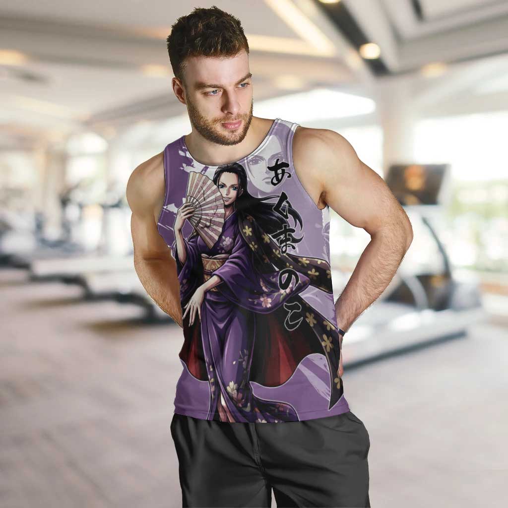 Nico Robin in Wano Kimono Elegance Men Tank Top Demon Child in Regal Purple - One Piece Wano Style