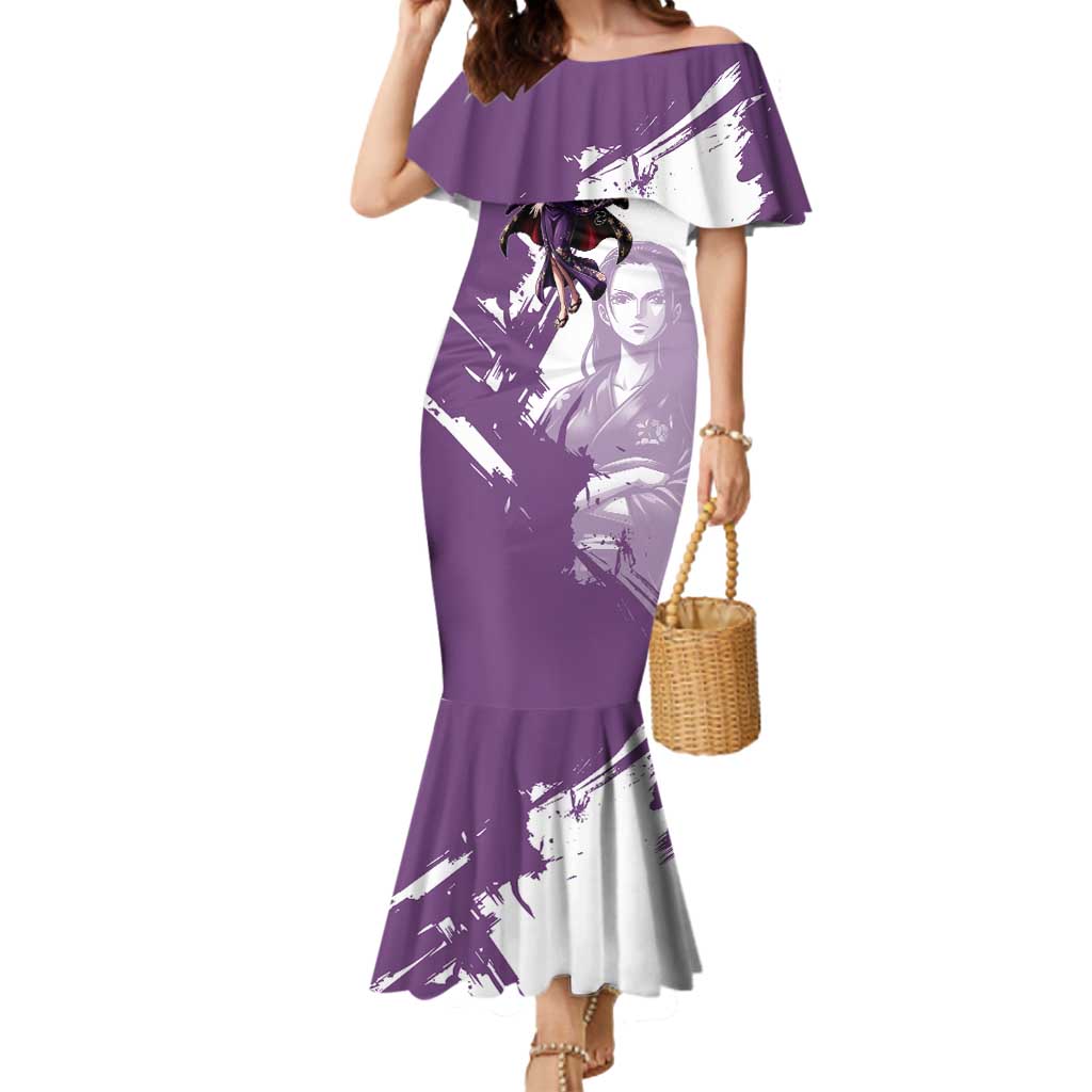 Nico Robin in Wano Kimono Elegance Mermaid Dress Demon Child in Regal Purple - One Piece Wano Style