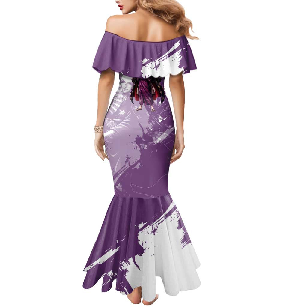 Nico Robin in Wano Kimono Elegance Mermaid Dress Demon Child in Regal Purple - One Piece Wano Style