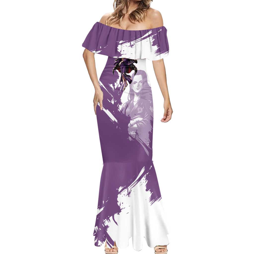 Nico Robin in Wano Kimono Elegance Mermaid Dress Demon Child in Regal Purple - One Piece Wano Style