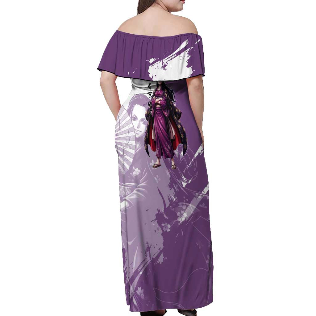 Nico Robin in Wano Kimono Elegance Off Shoulder Maxi Dress Demon Child in Regal Purple - One Piece Wano Style