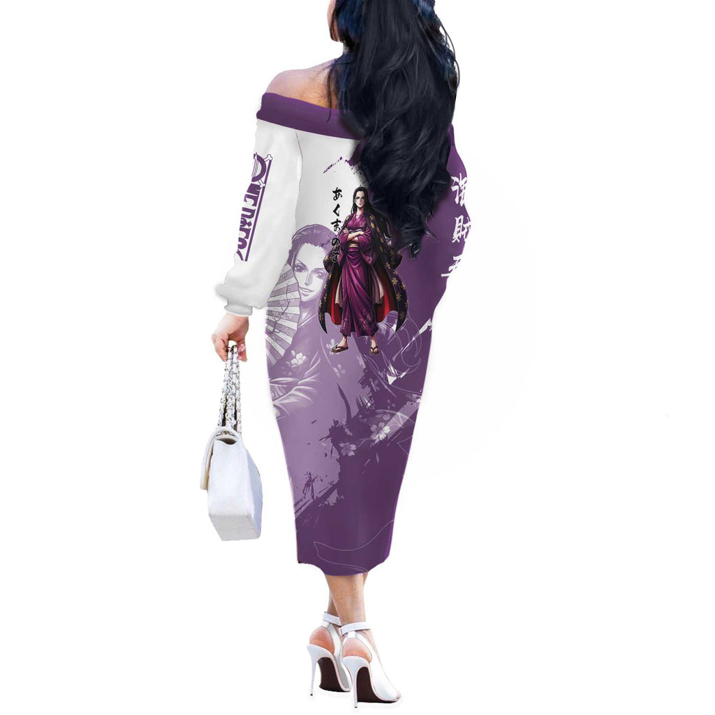 Nico Robin in Wano Kimono Elegance Off The Shoulder Long Sleeve Dress Demon Child in Regal Purple - One Piece Wano Style