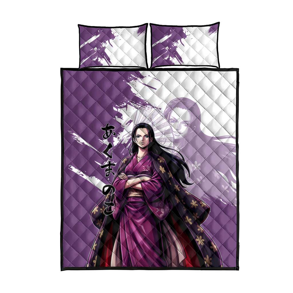 Nico Robin in Wano Kimono Elegance Quilt Bed Set Demon Child in Regal Purple - One Piece Wano Style