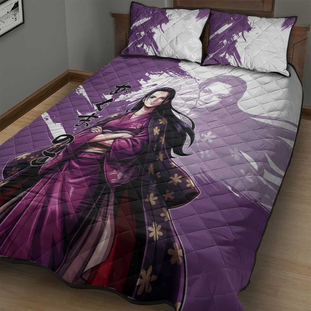 Nico Robin in Wano Kimono Elegance Quilt Bed Set Demon Child in Regal Purple - One Piece Wano Style