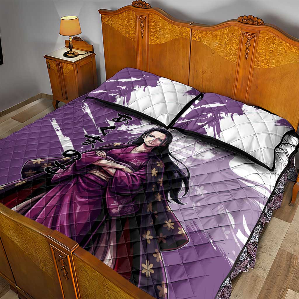 Nico Robin in Wano Kimono Elegance Quilt Bed Set Demon Child in Regal Purple - One Piece Wano Style