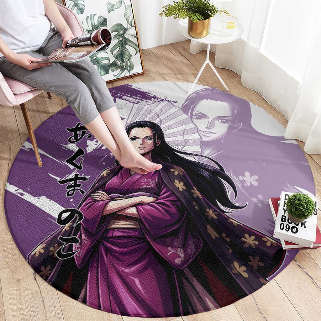 Nico Robin in Wano Kimono Elegance Round Carpet Demon Child in Regal Purple - One Piece Wano Style