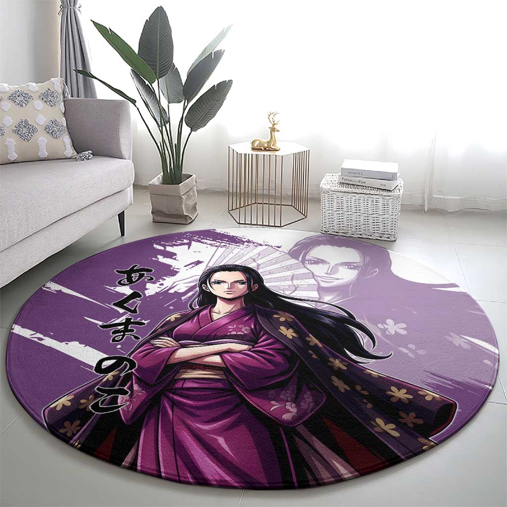 Nico Robin in Wano Kimono Elegance Round Carpet Demon Child in Regal Purple - One Piece Wano Style