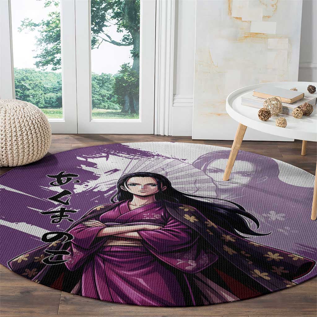 Nico Robin in Wano Kimono Elegance Round Carpet Demon Child in Regal Purple - One Piece Wano Style