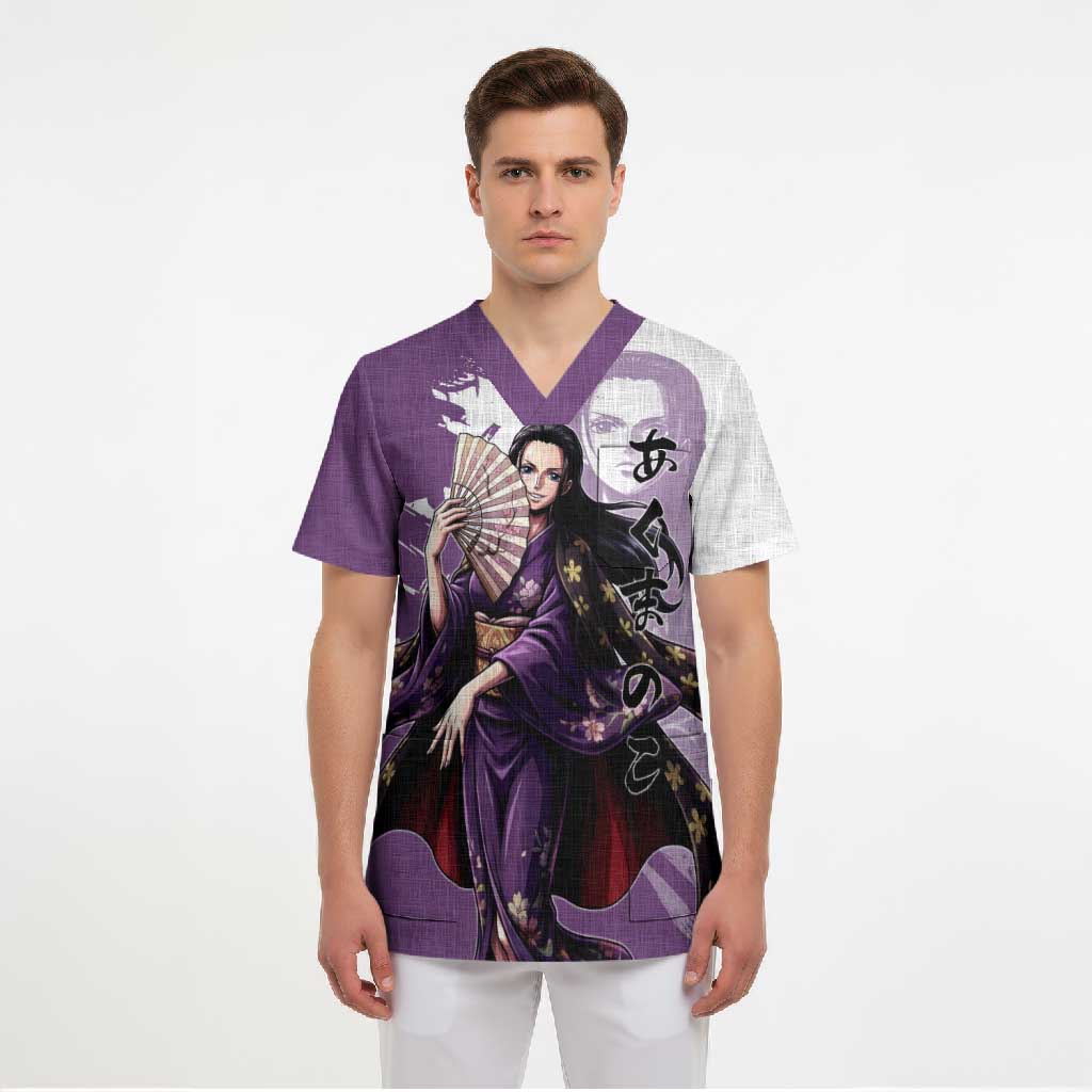 Nico Robin in Wano Kimono Elegance Scrub Top Demon Child in Regal Purple - One Piece Wano Style
