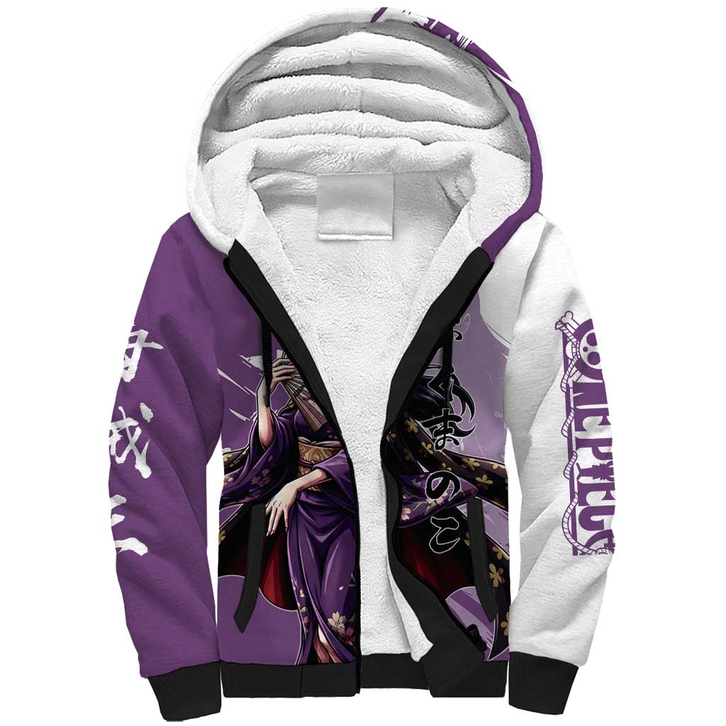 Nico Robin in Wano Kimono Elegance Sherpa Hoodie Demon Child in Regal Purple - One Piece Wano Style