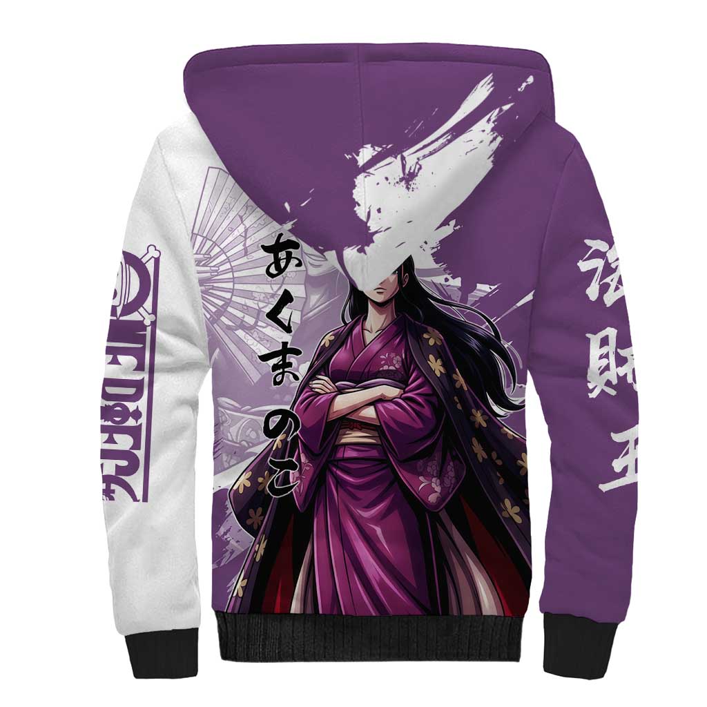 Nico Robin in Wano Kimono Elegance Sherpa Hoodie Demon Child in Regal Purple - One Piece Wano Style
