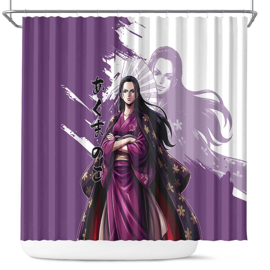 Nico Robin in Wano Kimono Elegance Shower Curtain Demon Child in Regal Purple - One Piece Wano Style