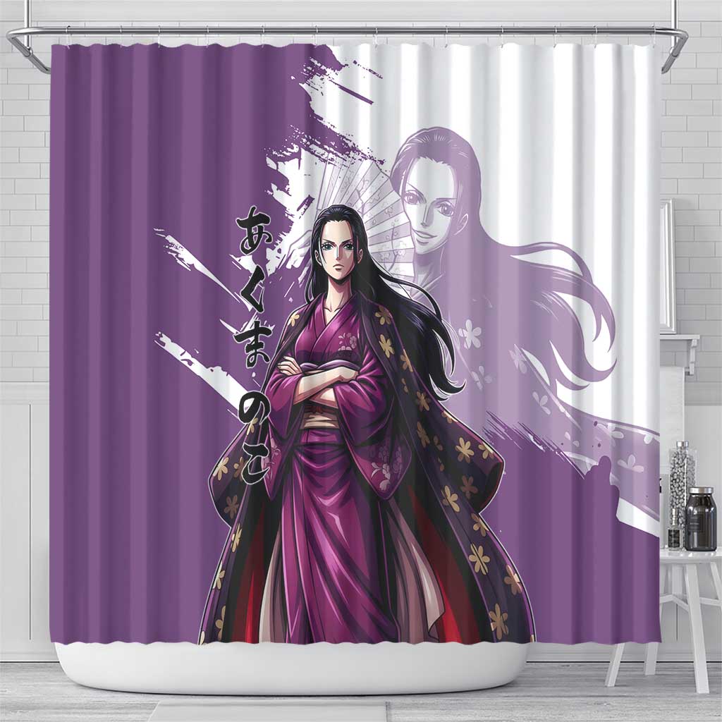Nico Robin in Wano Kimono Elegance Shower Curtain Demon Child in Regal Purple - One Piece Wano Style