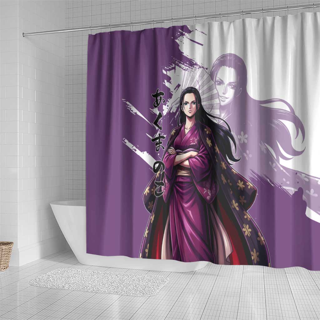 Nico Robin in Wano Kimono Elegance Shower Curtain Demon Child in Regal Purple - One Piece Wano Style