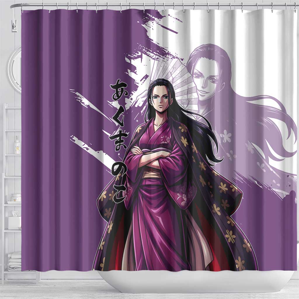 Nico Robin in Wano Kimono Elegance Shower Curtain Demon Child in Regal Purple - One Piece Wano Style
