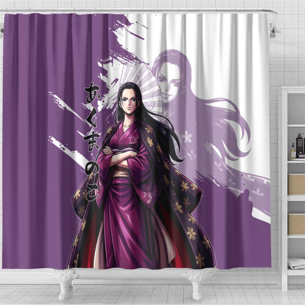 Nico Robin in Wano Kimono Elegance Shower Curtain Demon Child in Regal Purple - One Piece Wano Style