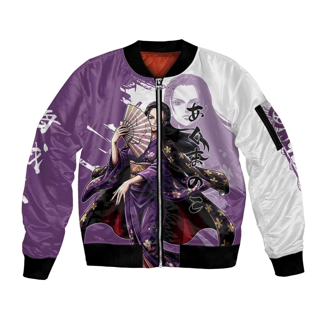 Nico Robin in Wano Kimono Elegance Sleeve Zip Bomber Jacket Demon Child in Regal Purple - One Piece Wano Style