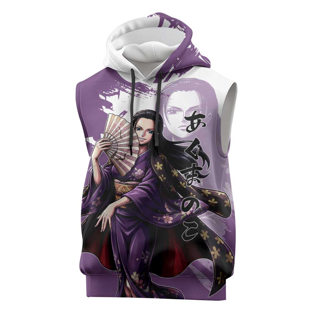 Nico Robin in Wano Kimono Elegance Sleeveless Hoodie Demon Child in Regal Purple - One Piece Wano Style