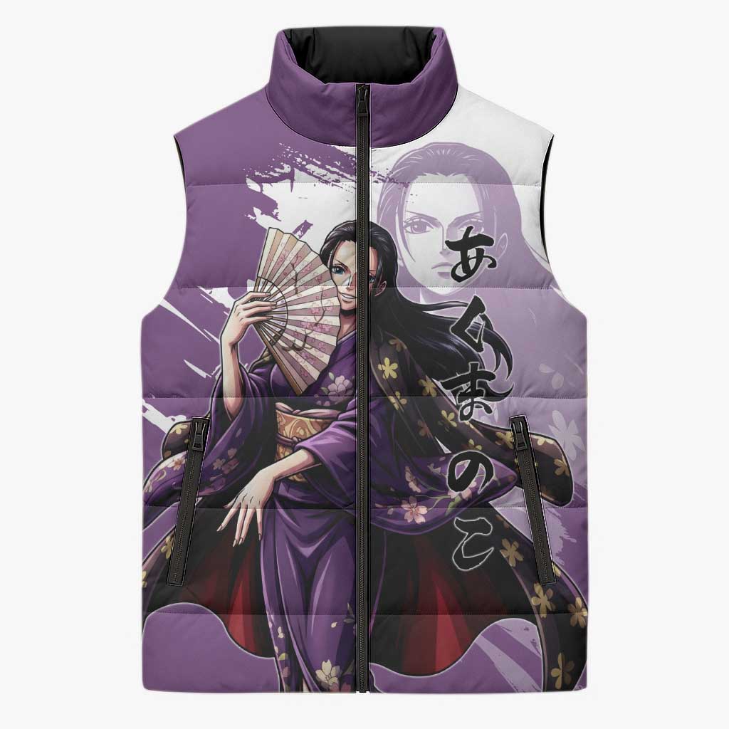Nico Robin in Wano Kimono Elegance Sleeveless Puffer Jacket Demon Child in Regal Purple - One Piece Wano Style