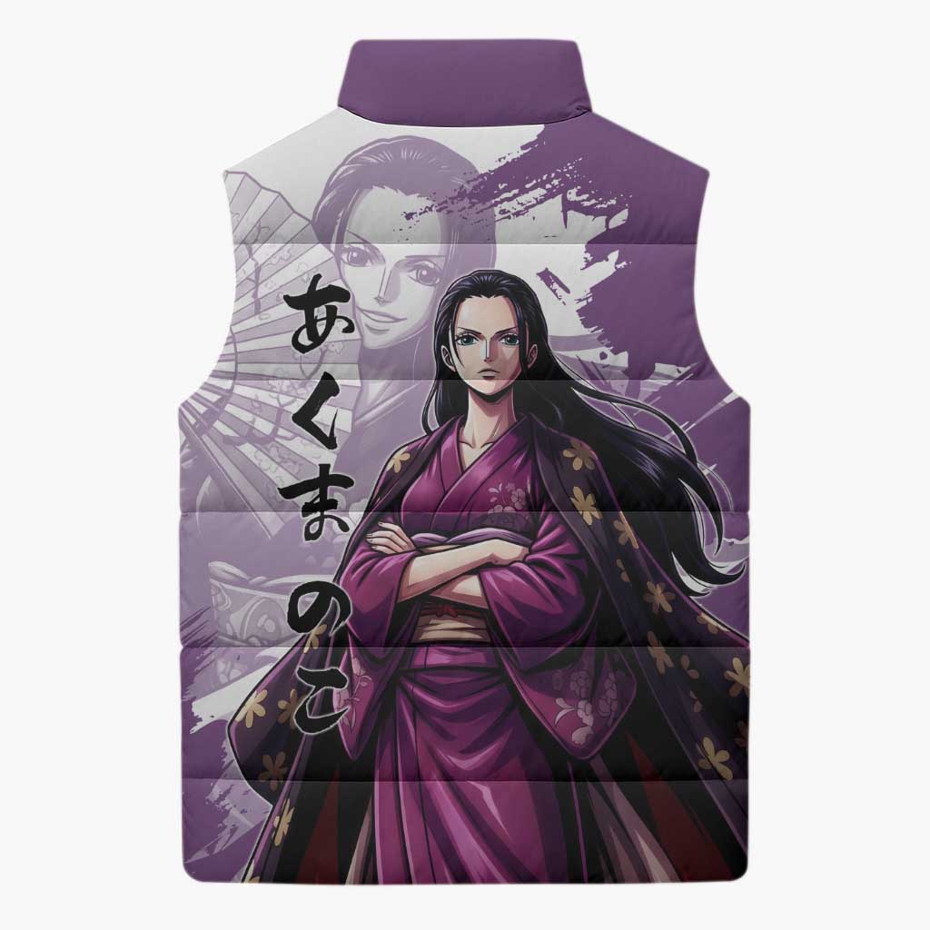 Nico Robin in Wano Kimono Elegance Sleeveless Puffer Jacket Demon Child in Regal Purple - One Piece Wano Style