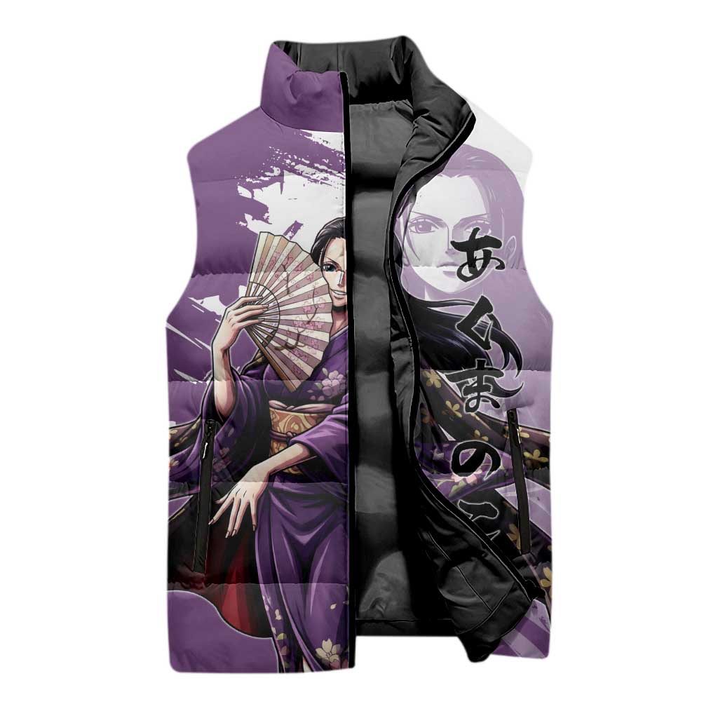 Nico Robin in Wano Kimono Elegance Sleeveless Puffer Jacket Demon Child in Regal Purple - One Piece Wano Style