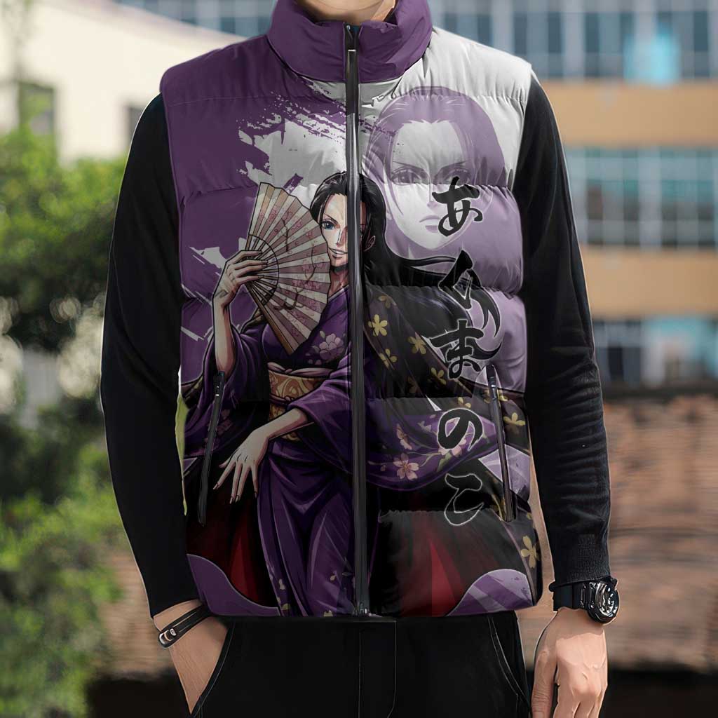 Nico Robin in Wano Kimono Elegance Sleeveless Puffer Jacket Demon Child in Regal Purple - One Piece Wano Style