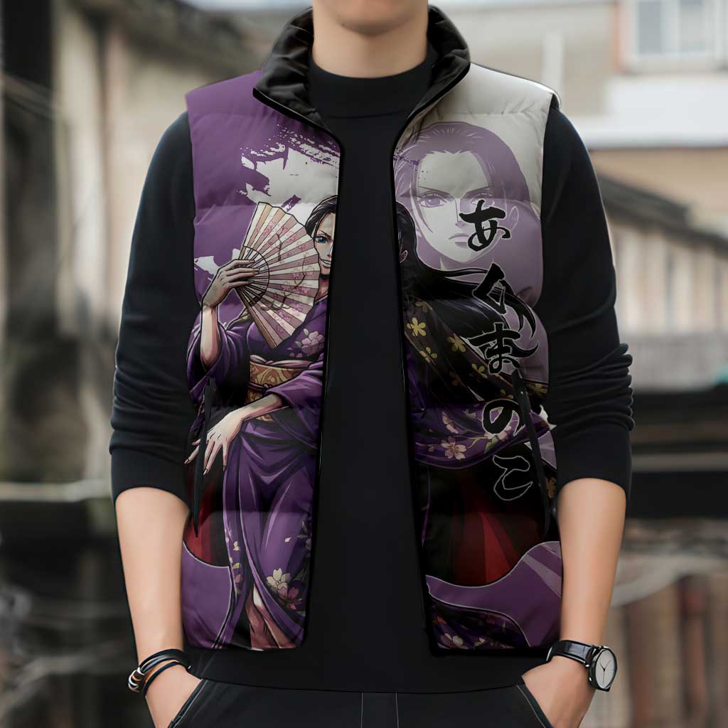 Nico Robin in Wano Kimono Elegance Sleeveless Puffer Jacket Demon Child in Regal Purple - One Piece Wano Style