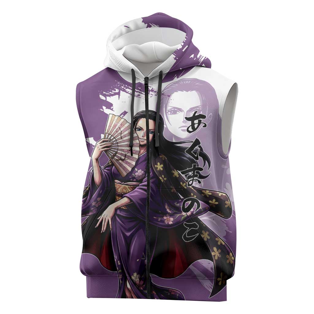 Nico Robin in Wano Kimono Elegance Sleeveless Zip Hoodie Demon Child in Regal Purple - One Piece Wano Style