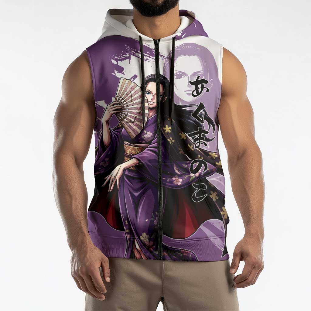 Nico Robin in Wano Kimono Elegance Sleeveless Zip Hoodie Demon Child in Regal Purple - One Piece Wano Style