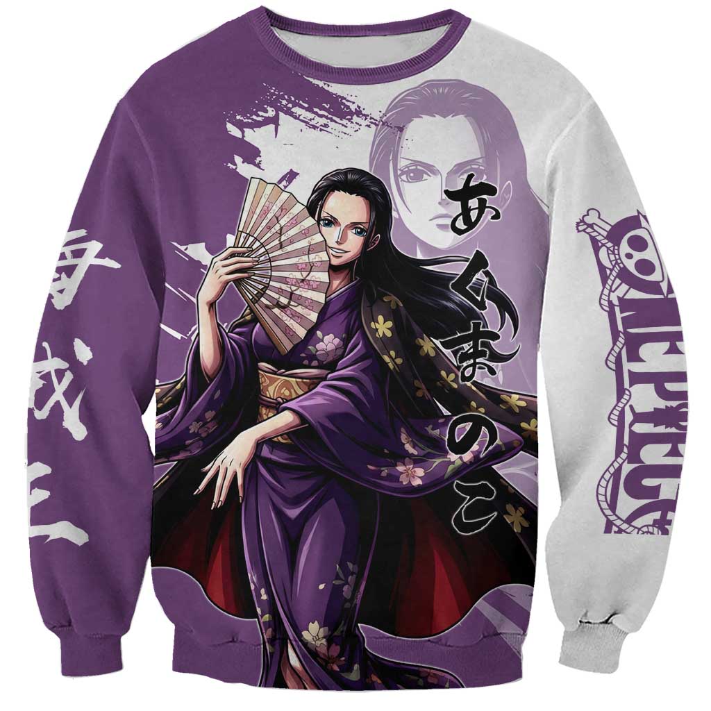 Nico Robin in Wano Kimono Elegance Sweatshirt Demon Child in Regal Purple - One Piece Wano Style