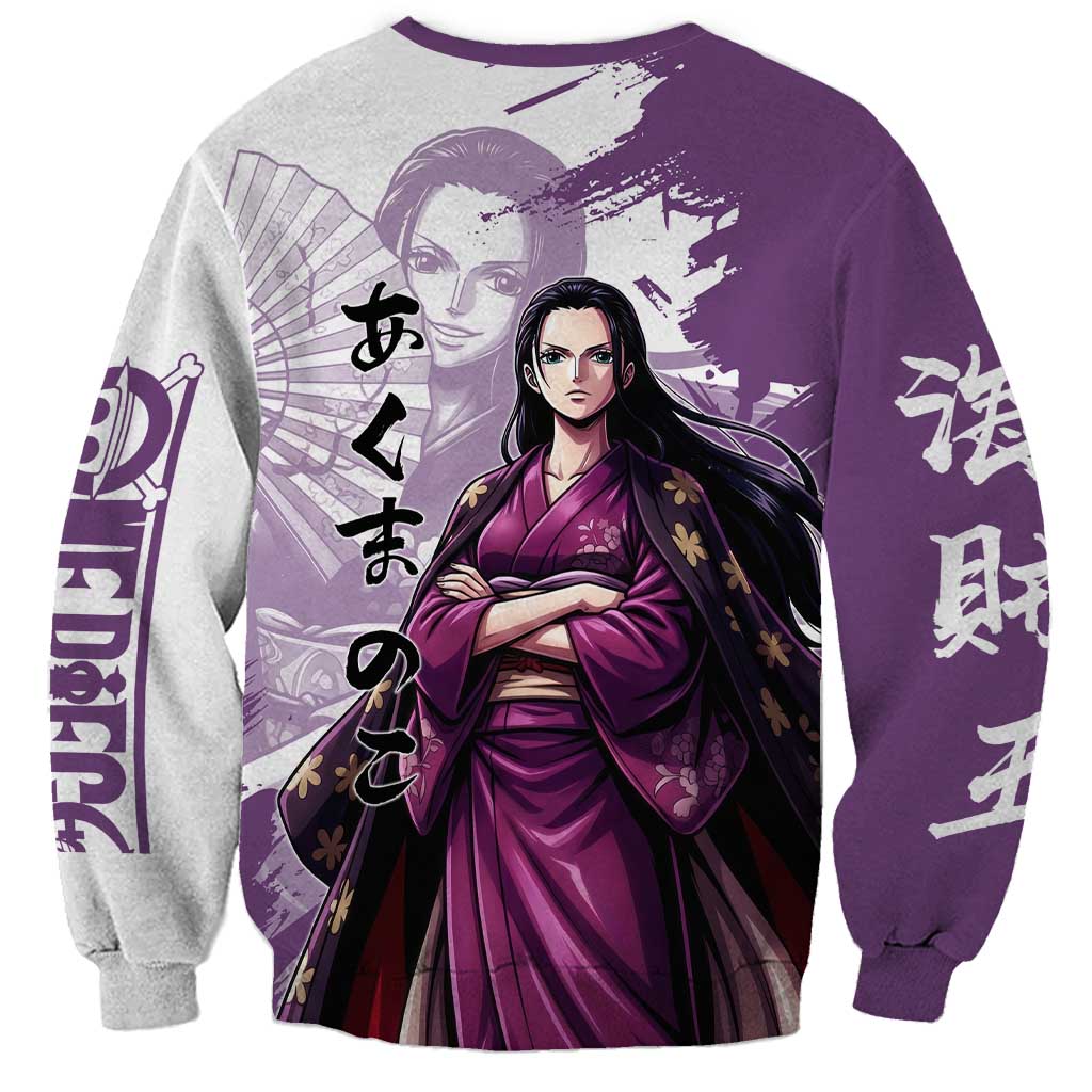 Nico Robin in Wano Kimono Elegance Sweatshirt Demon Child in Regal Purple - One Piece Wano Style