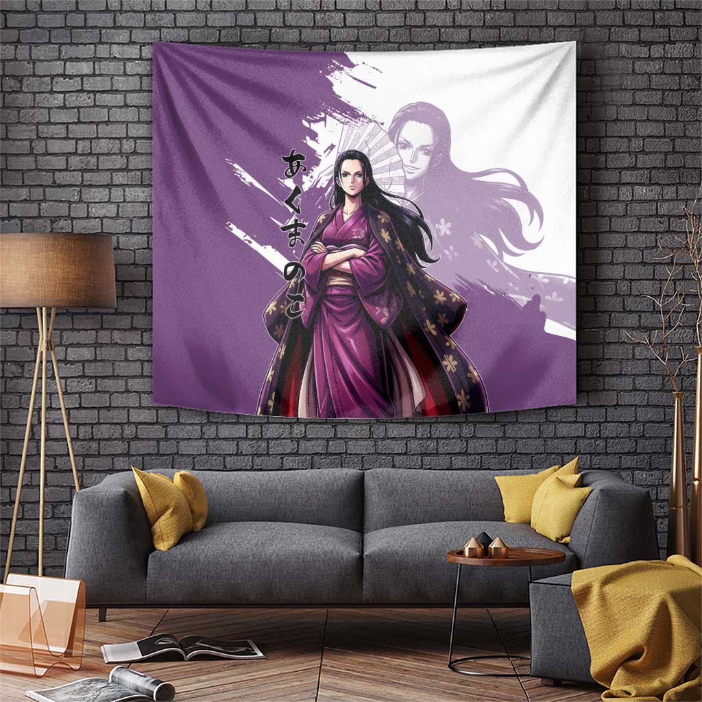 Nico Robin in Wano Kimono Elegance Tapestry Demon Child in Regal Purple - One Piece Wano Style