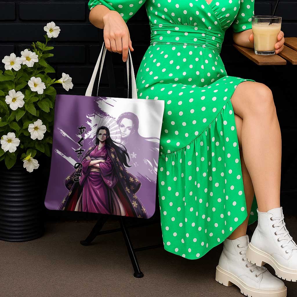 Nico Robin in Wano Kimono Elegance Tote Bag Demon Child in Regal Purple - One Piece Wano Style