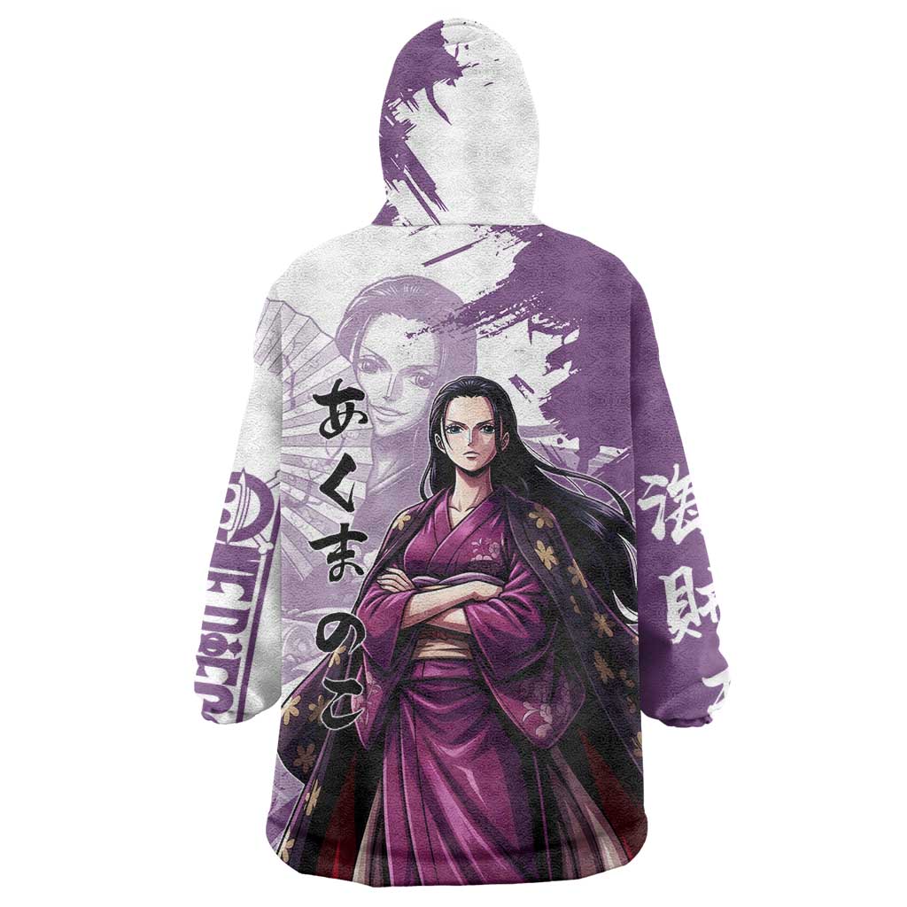 Nico Robin in Wano Kimono Elegance Wearable Blanket Hoodie Demon Child in Regal Purple - One Piece Wano Style