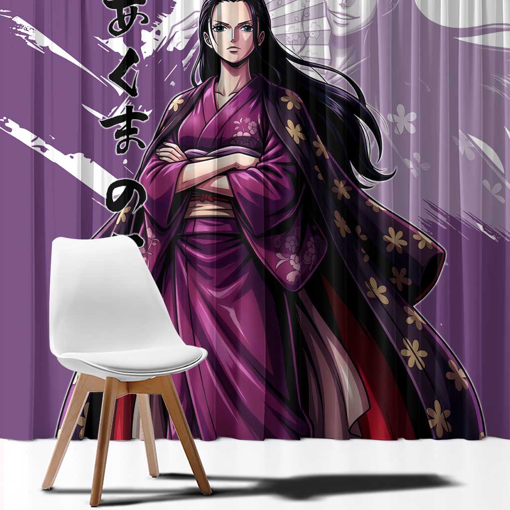 Nico Robin in Wano Kimono Elegance Window Curtain Demon Child in Regal Purple - One Piece Wano Style