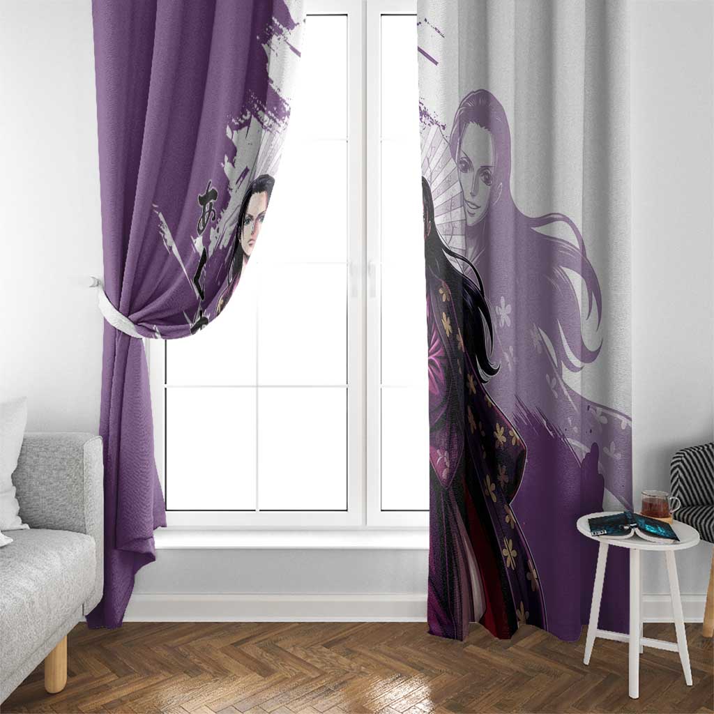 Nico Robin in Wano Kimono Elegance Window Curtain Demon Child in Regal Purple - One Piece Wano Style