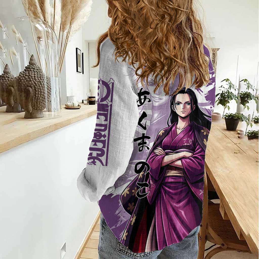 Nico Robin in Wano Kimono Elegance Women Casual Shirt Demon Child in Regal Purple - One Piece Wano Style
